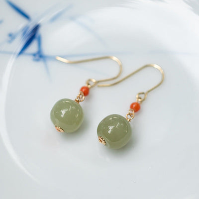 Wealth & Abundance • Natural Emerald Jade stone earrings