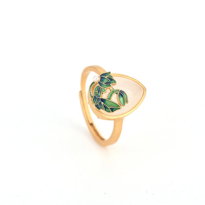 Cyan Lotus Emerald Jade Stone Ring