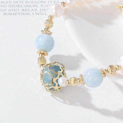 Aquamarine crystal pearl bracelet