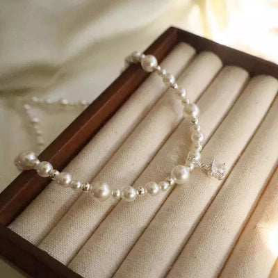 Small sugar cube pearl necklace
