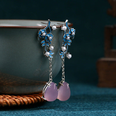 925 Silver Pearl & Amethyst Earrings