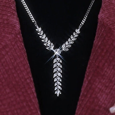 Wheat Leaf Diamond Metal Necklace