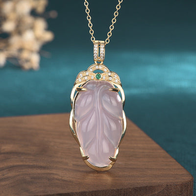 Natural Emerald Jade Stone petal pendant necklace