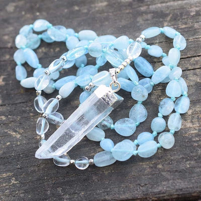 Blue Apatite & Clear Quartz Crystal Necklace