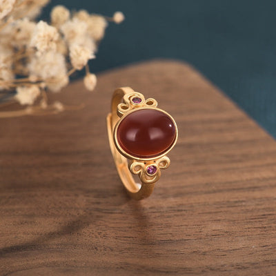 Natural red agate gemstone ring