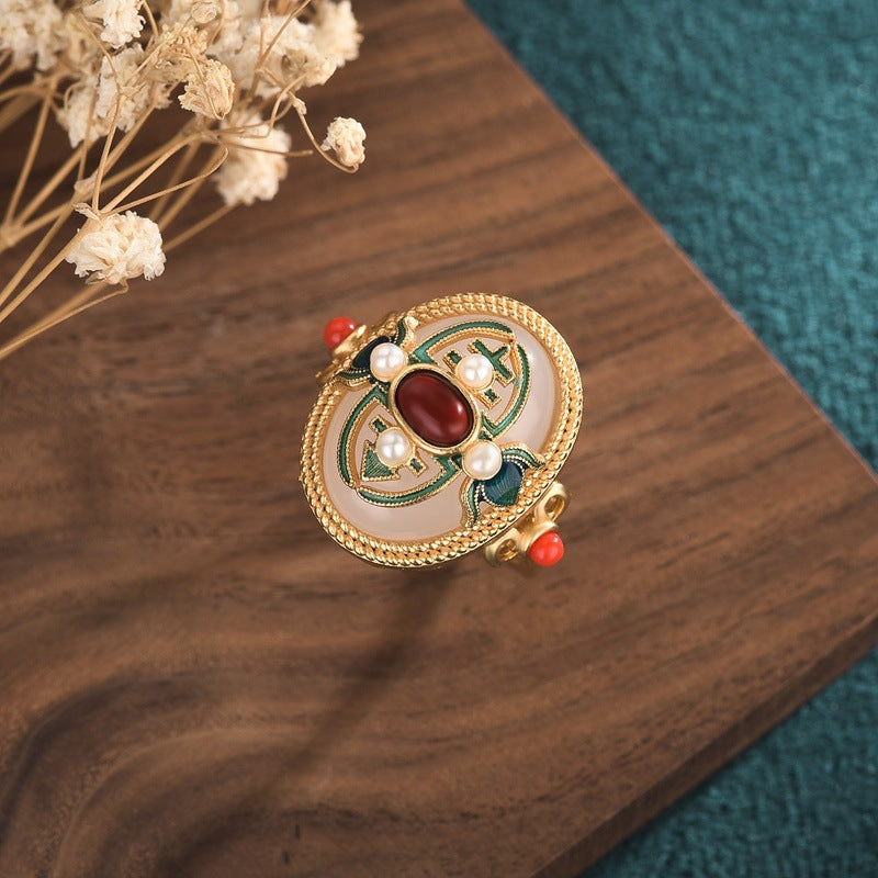 Pearl Emerald Egg Shape Gold Ring