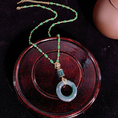 Emerald jade stone lucky buckle pendant Necklace