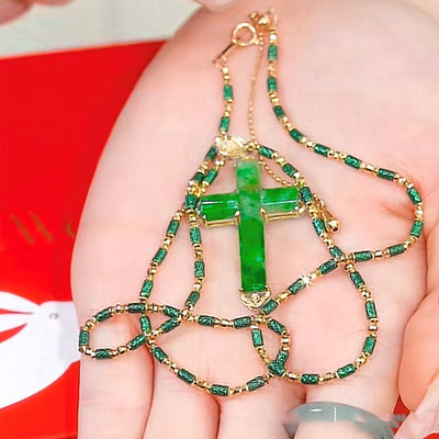 Cross Emerald Jade stone necklace