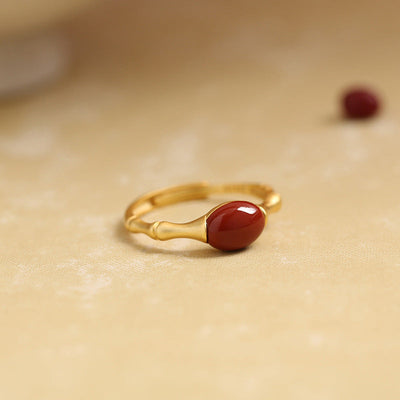 Bamboo Inlaid Emerald Jade Stone Ring