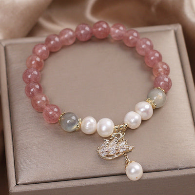 White Swan?Strawberry Crystal Moonstone Bracelet