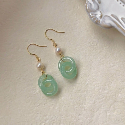Jade Knot & Pearl Earrings