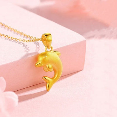 Vietnamese alluvial gold dolphin metal necklace