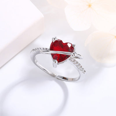 Heart-Cut Red Crystal & Diamond Ring