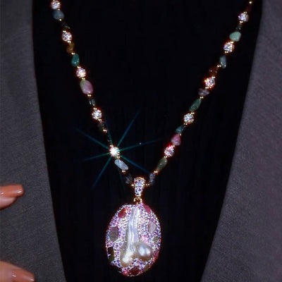 Tourmaline • Shaped Pearl Sweater Necklace