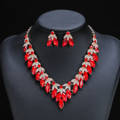 Crystal Leaf Necklace & Earrings Set