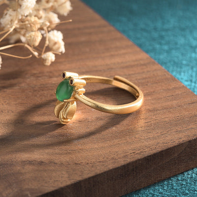 Koi Fish Emerald Jade Stone Ring
