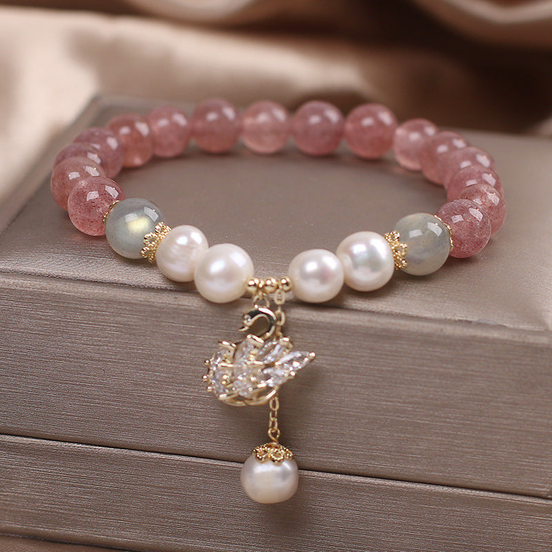 White Swan?Strawberry Crystal Moonstone Bracelet