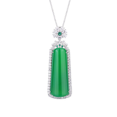 Diamond Natural Emerald Jade Stone Pendant Necklace