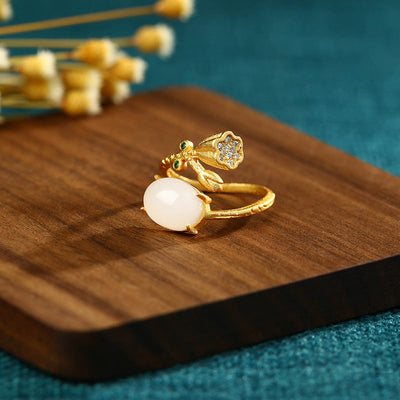 Lotus Root Emerald Jade Stone Ring