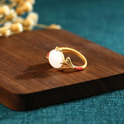 Good Luck Koi Emerald Jade Stone Ring
