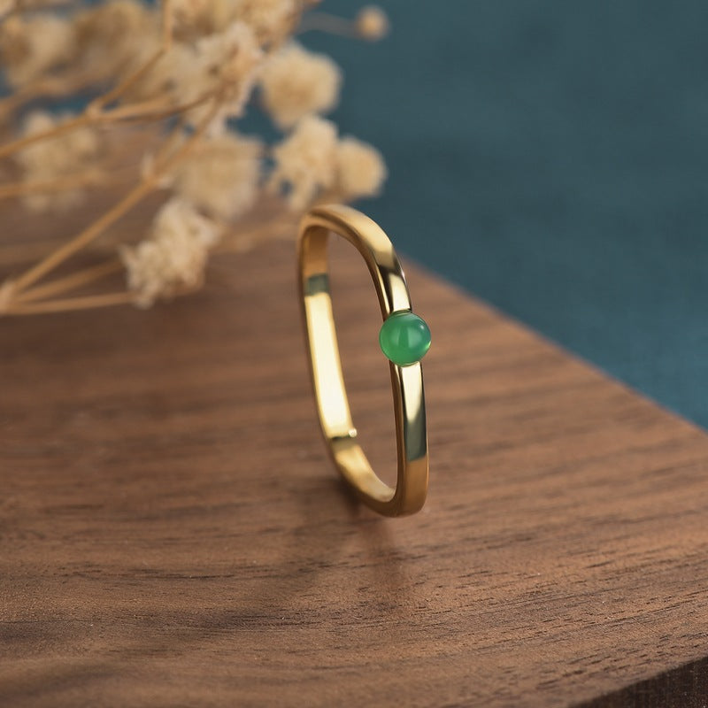 Square metal ring with chalcedony