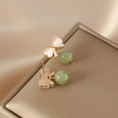 Flying Butterflies • Natural Emerald Jade stone earrings
