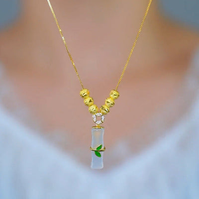 Jade Bamboo Pendant Necklace