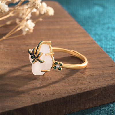 Four Leaf Clover Emerald Jade Stone Ring