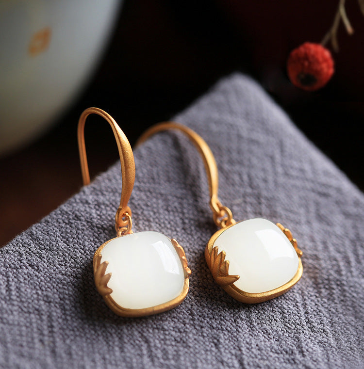 Leaves Emerald Jade Stone Earrings