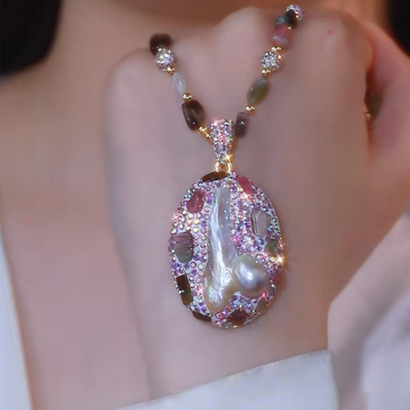 Tourmaline • Shaped Pearl Sweater Necklace