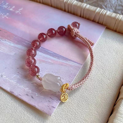 Lucky Rabbit • Braided Rope Emerald Jade Stone Bracelet