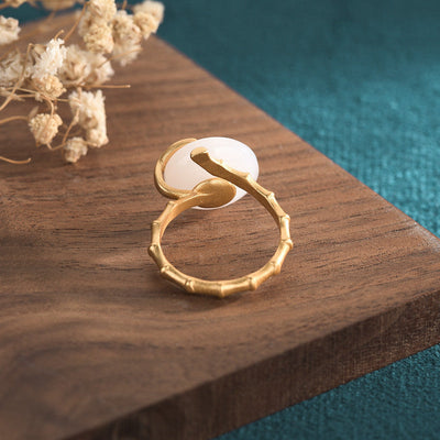 Bamboo Leaf Emerald Jade Stone RIng