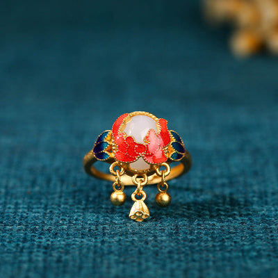 Flower Bud Emerald Jade Stone Ring
