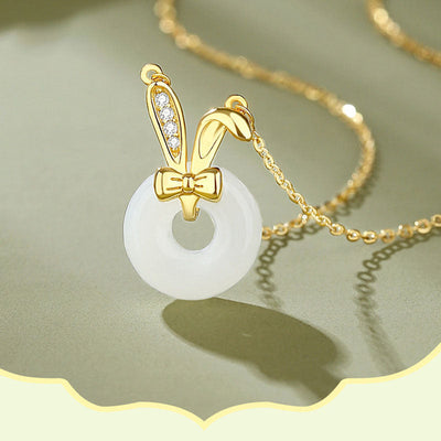 Rabbit Ears Bow Emerald Jade Stone Necklace