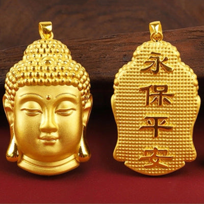 Gold Buddha head pendant necklace