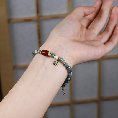 Red Agate & Emerald Jade stone Bracelet