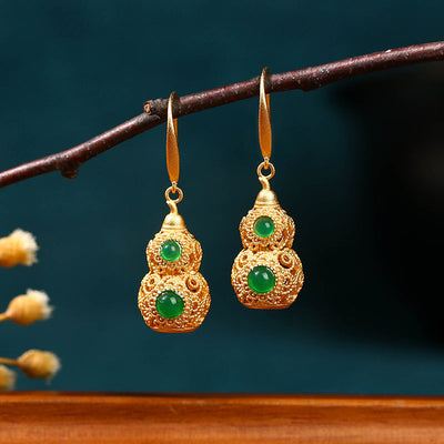 18K Gold Jade Gourd Earrings