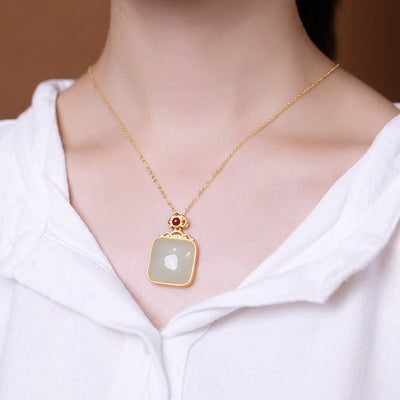 Wish Emerald Jade Stone Pendant Necklace