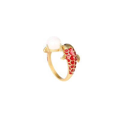 Good Luck Koi Emerald Jade Stone Ring