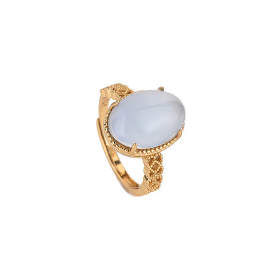 Sky blue egg-shaped natural agate chalcedony ring