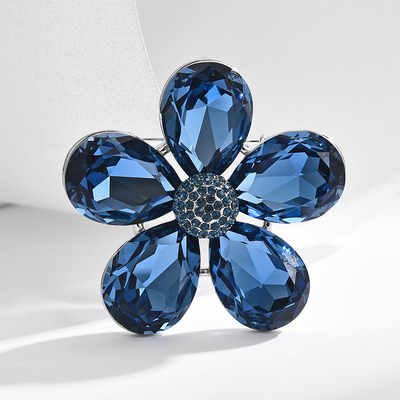 Crystal five-petal flower brooch