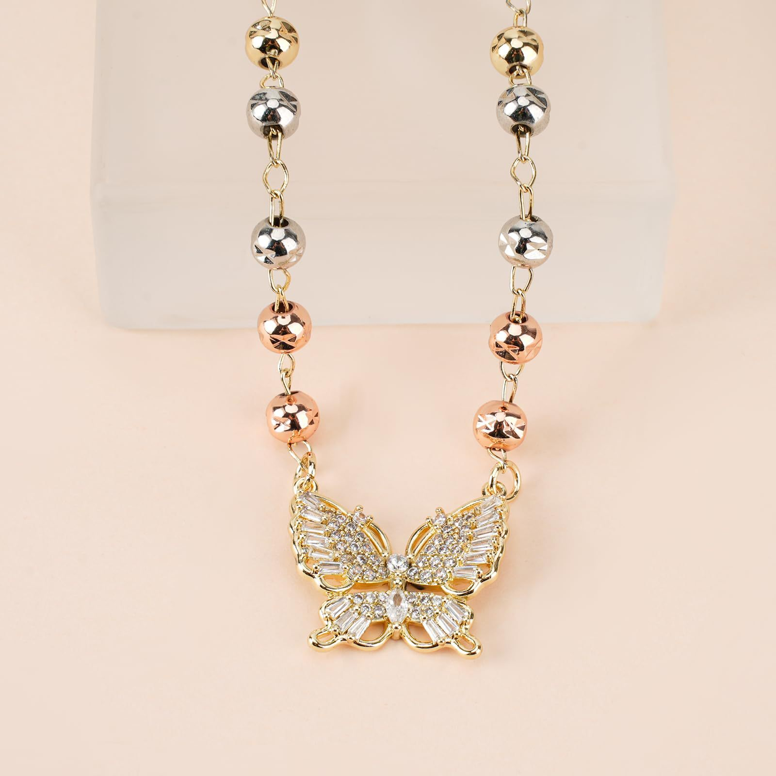 Adjustable chain white stone butterfly necklace