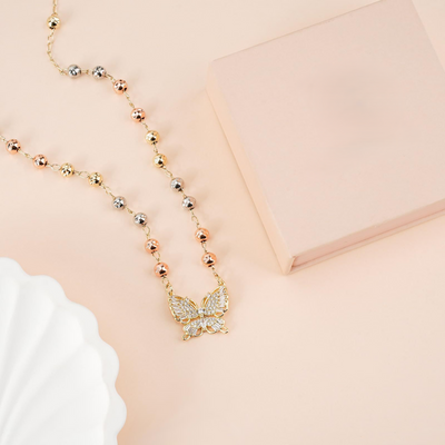 Adjustable chain white stone butterfly necklace