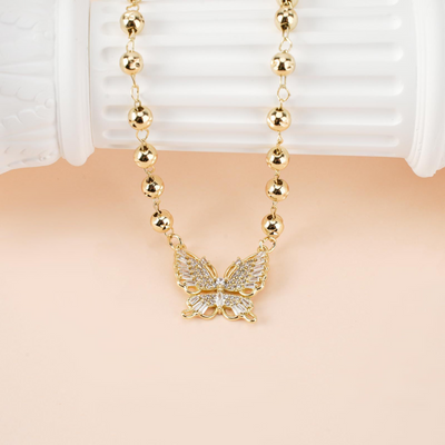 Adjustable chain white stone butterfly necklace