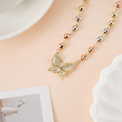 Adjustable chain white stone butterfly necklace
