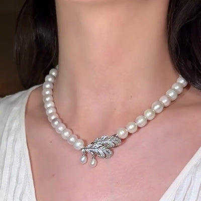 Feather Pearl Necklace & Earrings & Ring