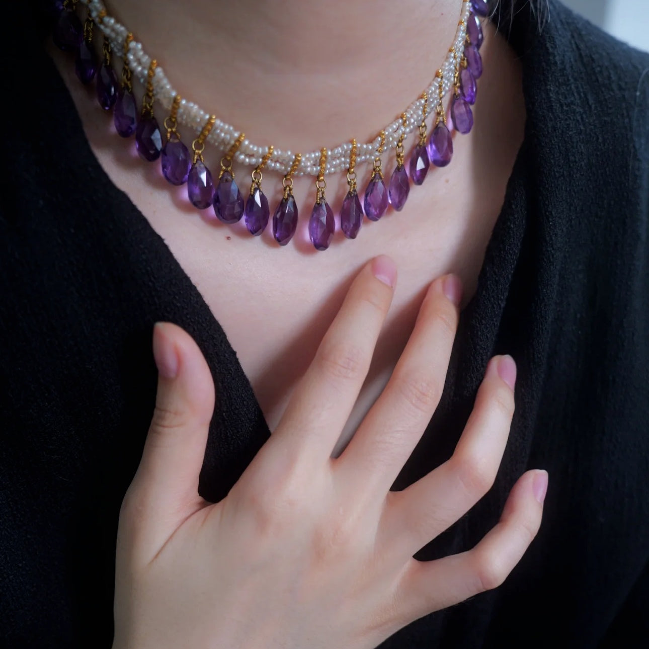 Amethyst Tear Pearl Choker