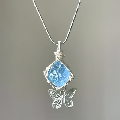 Aquamarine rough stone necklace