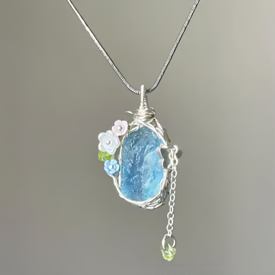 Aquamarine rough stone necklace